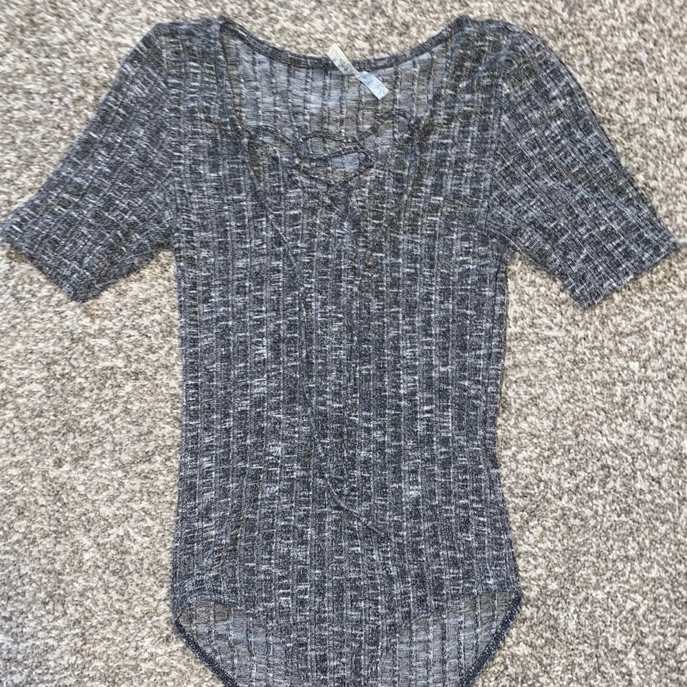Gray lace up bodysuit